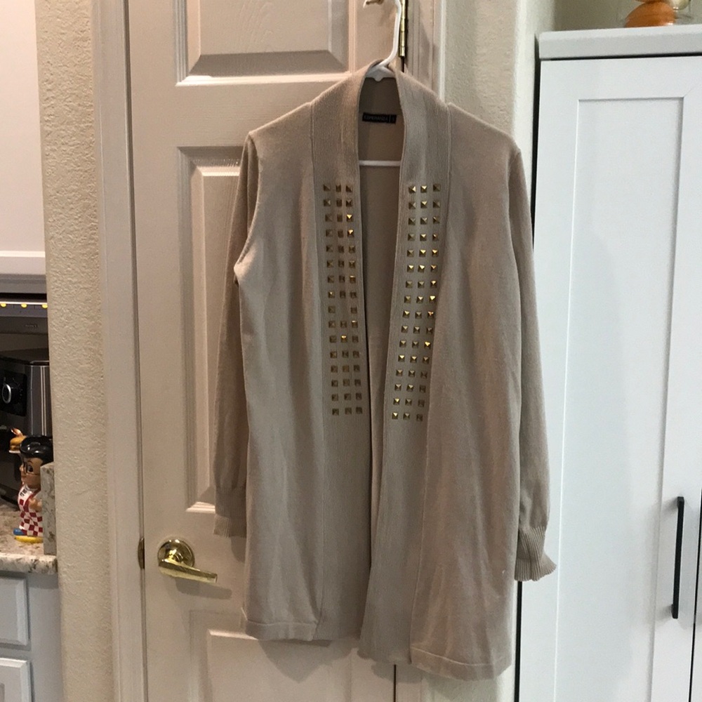 Stud-Trim Open Front Women's Sweater Cardigan - Beige